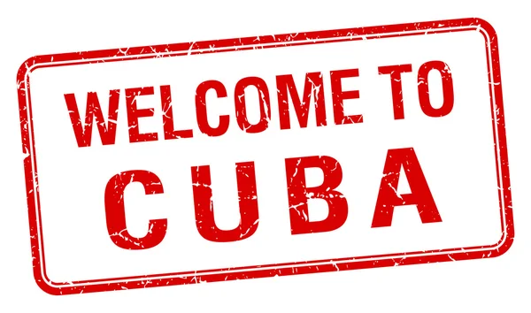 欢迎来到古巴红色 grunge 方形邮票 — 图库矢量图片