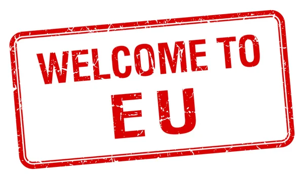 Witamy w UE czerwony ilustracja kwadrat stempel — Wektor stockowy