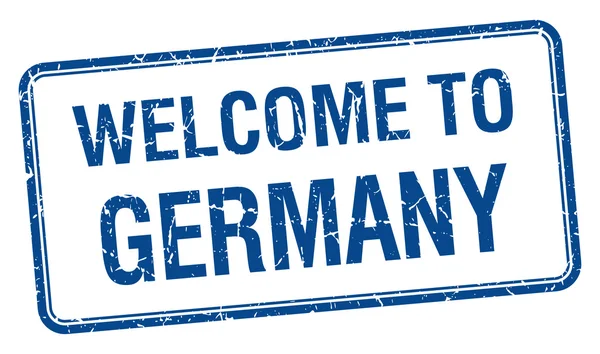 Benvenuto in Germania francobollo quadrato grunge blu — Vettoriale Stock