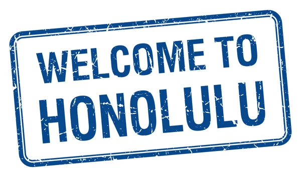 Добро пожаловать в Гонолулу, голубой гранж-квадрат — стоковый вектор