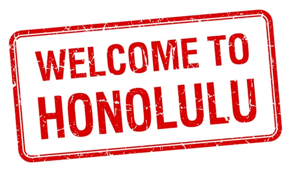 Bienvenue au timbre carré Grunge rouge Honolulu — Image vectorielle