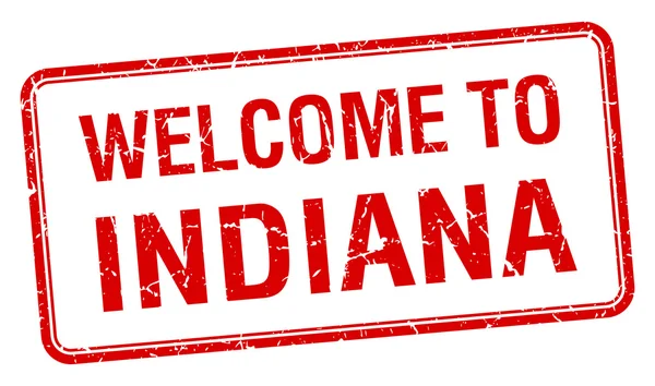 Bienvenido al sello cuadrado Grunge rojo de Indiana — Archivo Imágenes Vectoriales