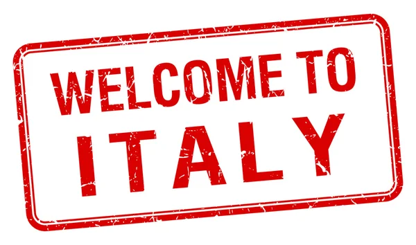 İtalya kırmızı grunge kare pul için hoş geldiniz — Stok Vektör