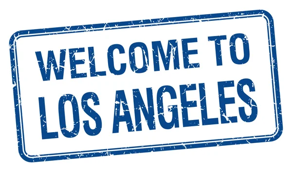 에 오신 것을 환영 합니다 로스 앤젤레스 블루 그런 지 사각 스탬프 — 스톡 벡터
