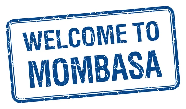 Welkom in Mombasa blauwe grunge vierkante stempel — Stockvector