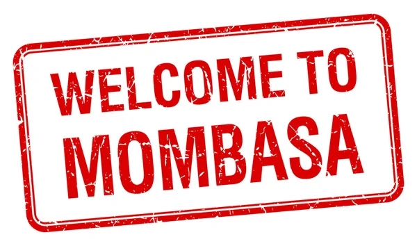 Welkom in Mombasa rode grunge vierkante stempel — Stockvector