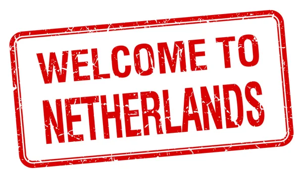 Bem-vindo ao selo quadrado de grunge vermelho da Holanda — Vetor de Stock