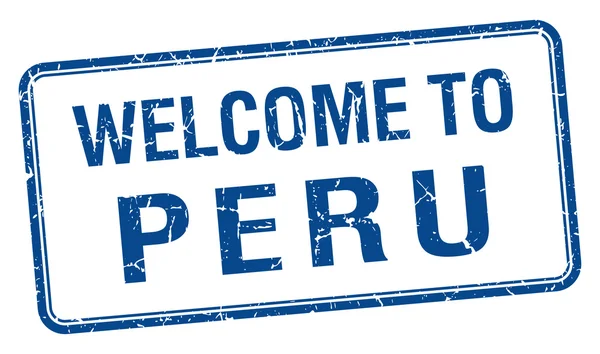 Bienvenido al sello cuadrado Grunge Perú azul — Vector de stock