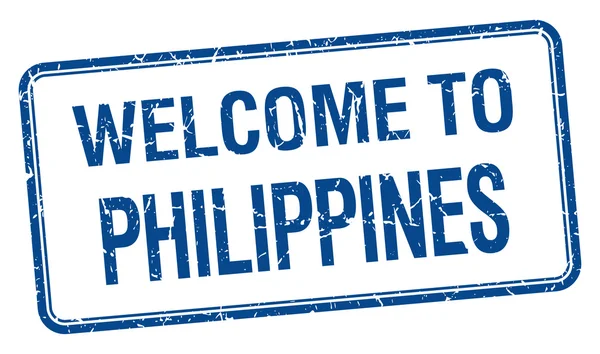 Benvenuto a Filippine blu grunge francobollo quadrato — Vettoriale Stock