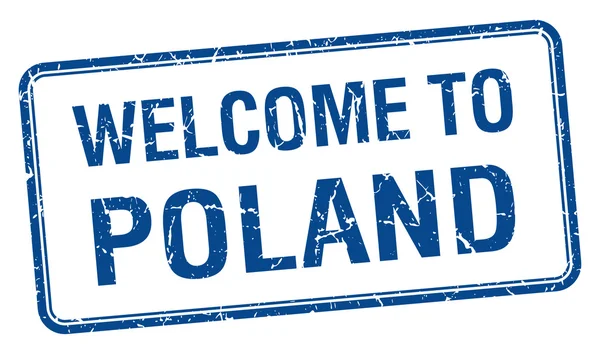 Welkom in Polen blauwe grunge vierkante stempel — Stockvector