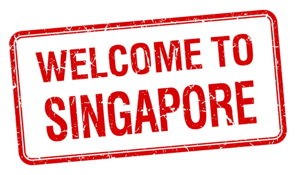 Benvenuto a Singapore francobollo quadrato grunge rosso — Vettoriale Stock