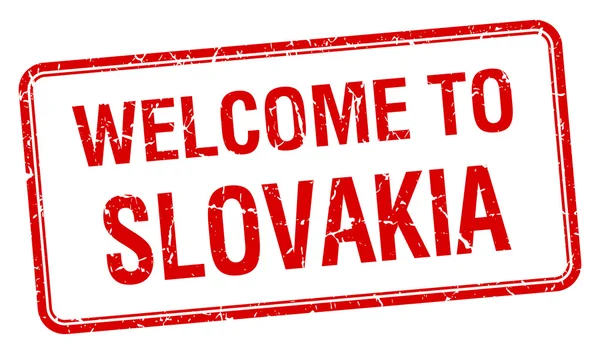 Bem-vindo à Eslováquia selo quadrado grunge vermelho — Vetor de Stock