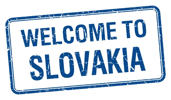 Bem-vindo ao selo quadrado grunge azul Eslováquia — Vetor de Stock