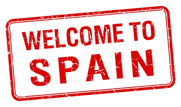 欢迎来到西班牙红 grunge 方形邮票 — 图库矢量图片