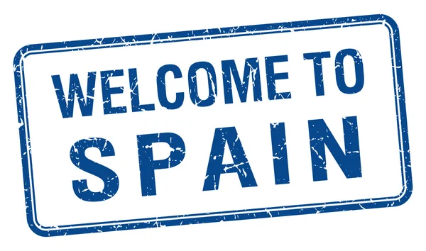 İspanya mavi grunge kare pul için hoş geldiniz — Stok Vektör