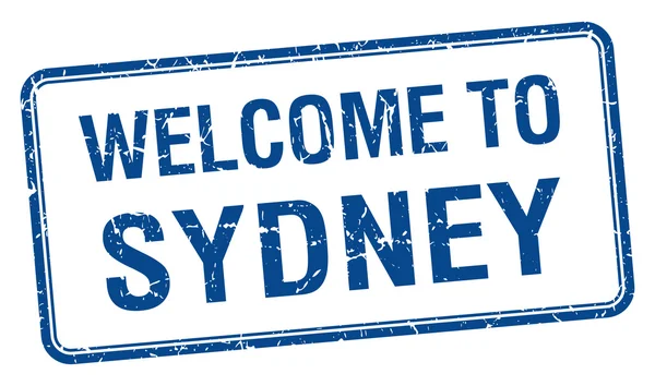 Benvenuto a Sydney francobollo quadrato grunge blu — Vettoriale Stock