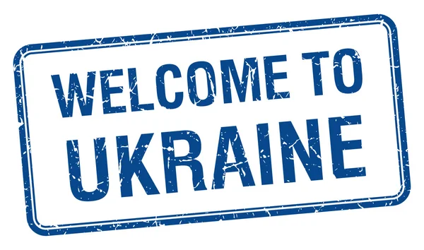 Welcome to Ukraine blue grunge square stamp — Stok Vektör