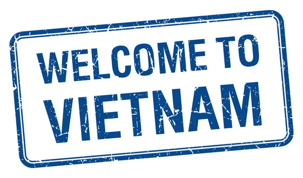Welcome to Vietnam blue grunge square stamp — Stockový vektor
