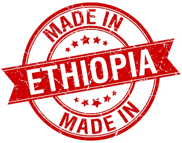 Gjort i Etiopien röda runda vintage stämpel — Stock vektor