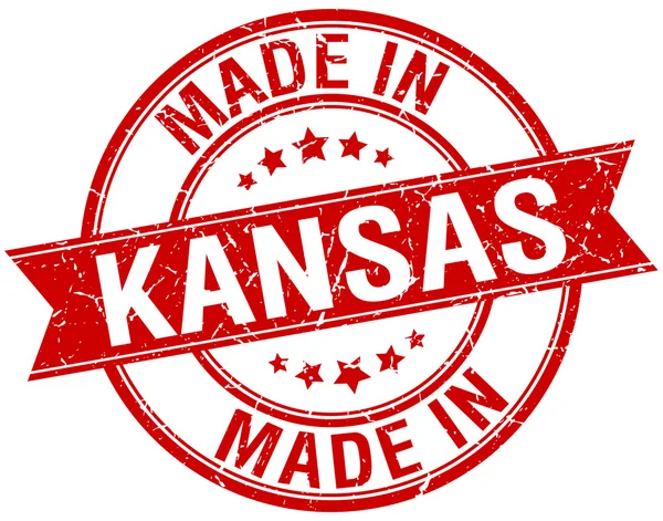 Feito em Kansas carimbo vintage redondo vermelho — Vetor de Stock