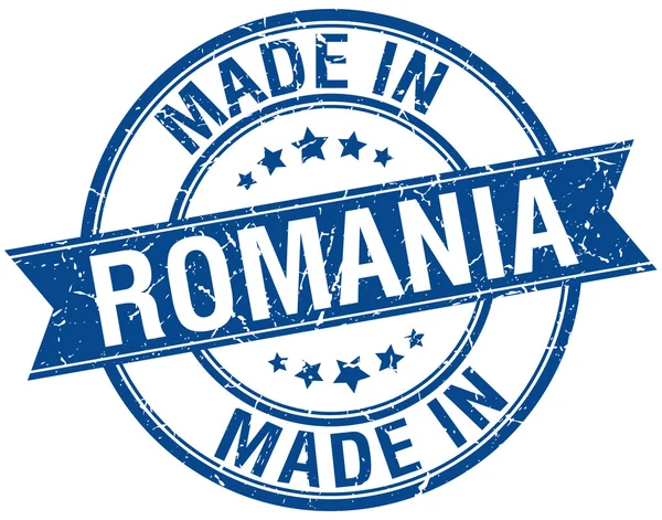 Gemaakt in Roemenië blauwe ronde stempel van vintage — Stockvector