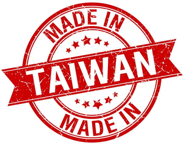 Vyrobené v Tchaj-wanu červené kulaté razítko vintage — Stockový vektor
