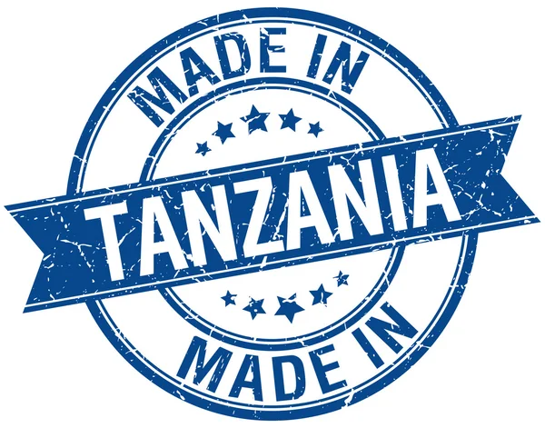 Hecho en Tanzania sello vintage redondo azul — Vector de stock