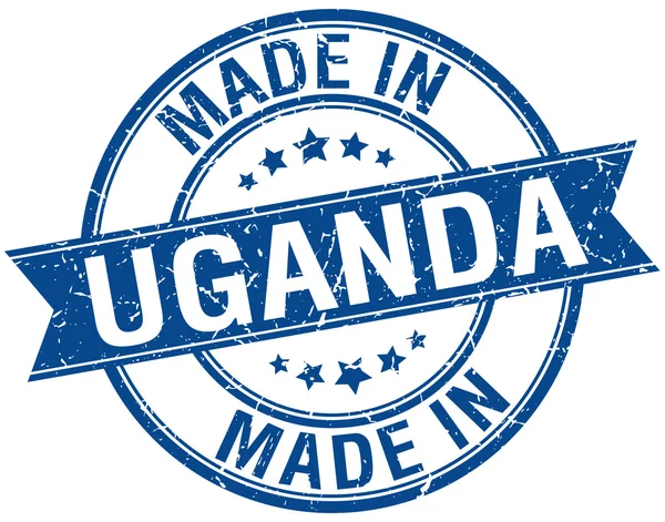Hergestellt in Ugandas blauer, runder Vintage-Marke — Stockvektor