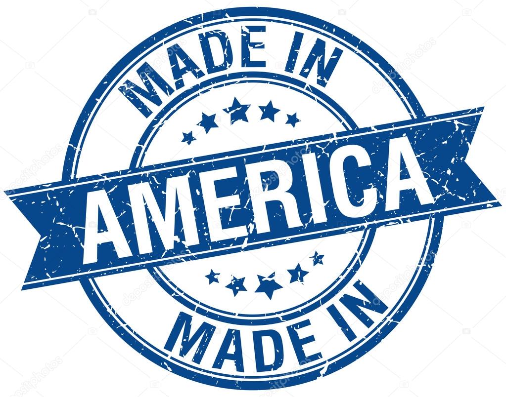 made in America blue round vintage stamp