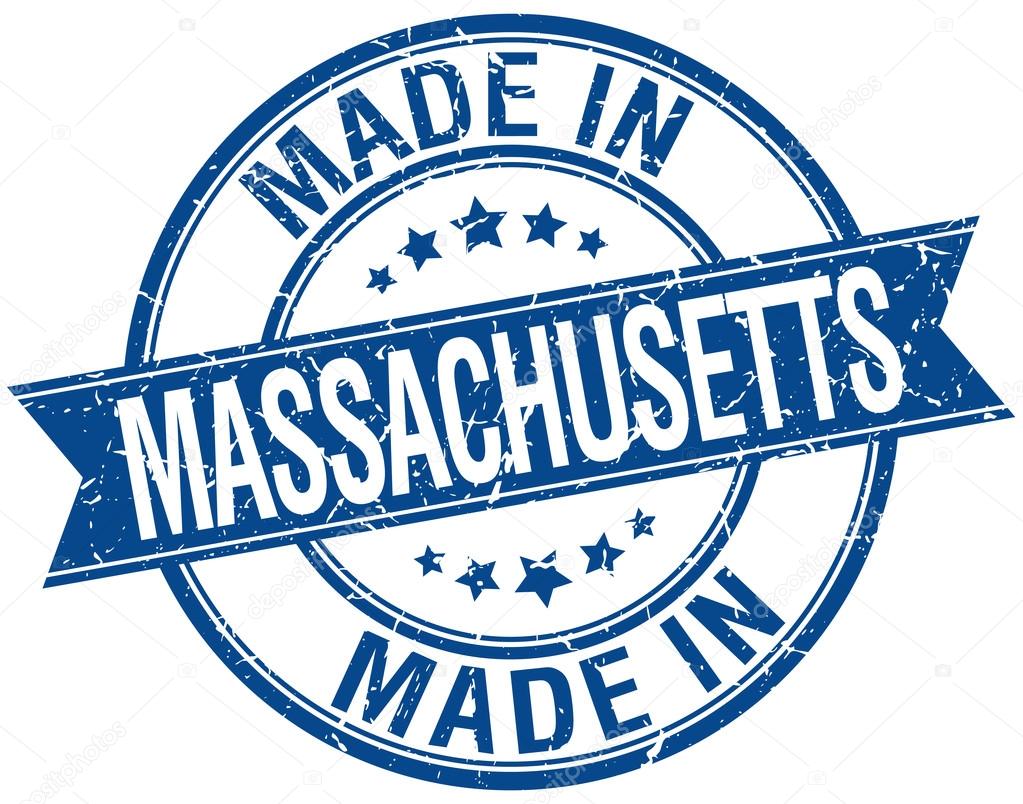 made in Massachusetts blue round vintage stamp