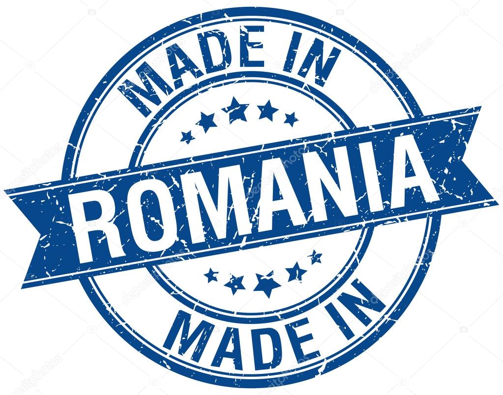 made in Romania blue round vintage stamp