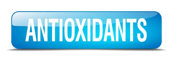 Antioxidantes azul quadrado 3d realista botão web isolado — Vetor de Stock