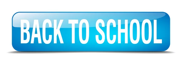 Volver a la escuela azul cuadrado 3d realista botón web aislado — Vector de stock