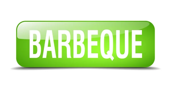 Barbecue carré vert 3d bouton web isolé réaliste — Image vectorielle