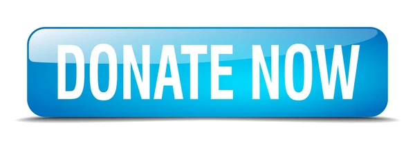 Donate now blue square 3d realistic isolated web button — Stockvector