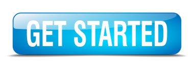 get started blue square 3d realistic isolated web button clipart