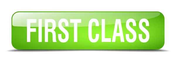First class green square 3d realistic isolated web button — Stockvector