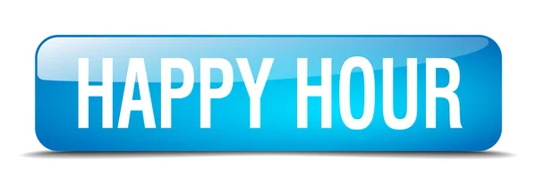 Happy hour blue square 3d realistic isolated web button — Stock Vector