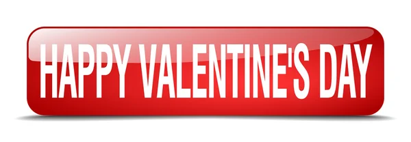 Felice San Valentino quadrato rosso 3d realistico pulsante web isolato — Vettoriale Stock