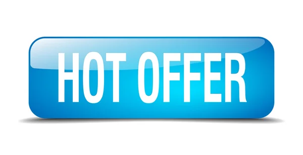 Oferta caliente azul cuadrado 3d realista aislado botón web — Vector de stock