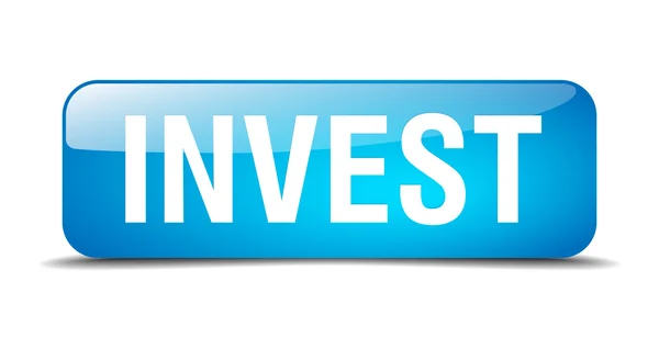 Investire blu quadrato 3d realistico pulsante web isolato — Vettoriale Stock