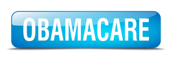 Obamacare azul quadrado 3d realista botão web isolado — Vetor de Stock