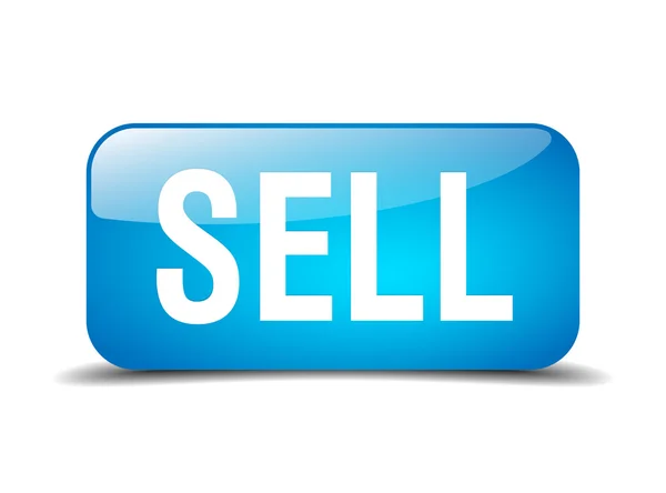 Sell blue square 3d realistic isolated web button — Stock Vector