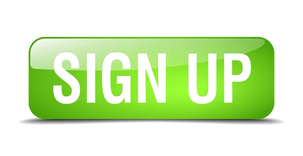 Sign up green square 3d realistic isolated web button — Stok Vektör