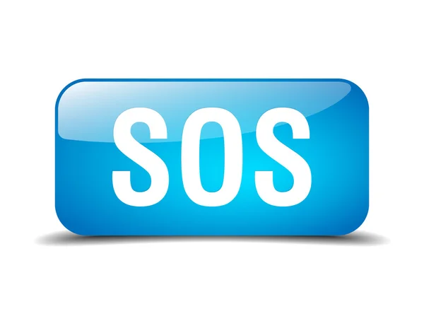 Sos blue square 3d realistic isolated web button — Stok Vektör