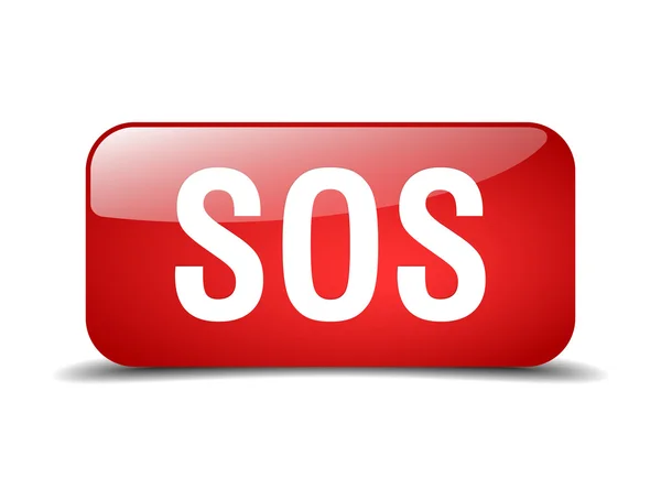 Sos red square 3d realistic isolated web button — Stok Vektör