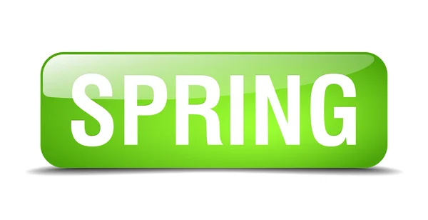Primavera verde quadrado 3d realista botão web isolado — Vetor de Stock