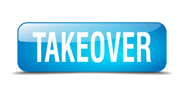 Takeover blue square 3d realistic isolated web button — Stock Vector