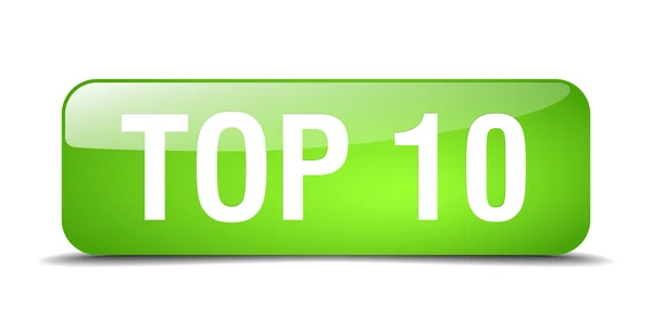 Top 10 green square 3d realistic isolated web button — ストックベクタ