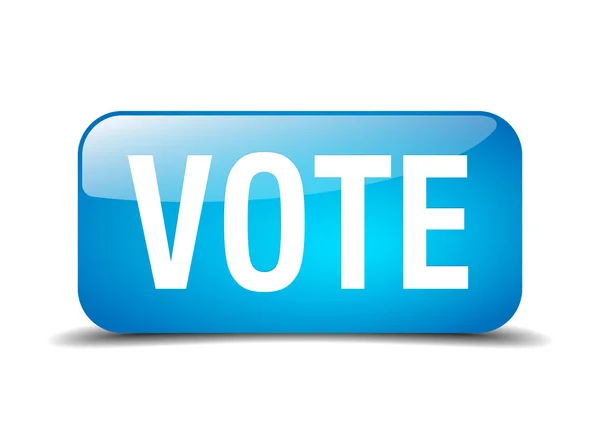 Voto azul quadrado 3d realista isolado botão web — Vetor de Stock